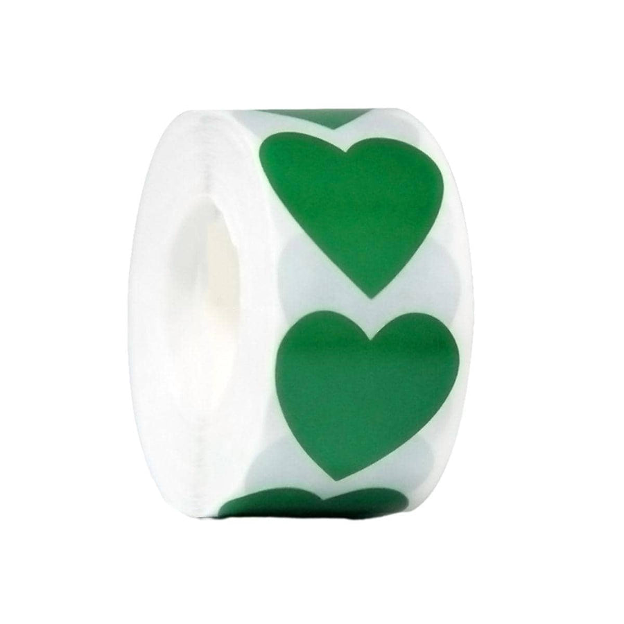 Heart Shaped Self Adhesive Stickers, 8 Rolls of 500 - Dark Green
