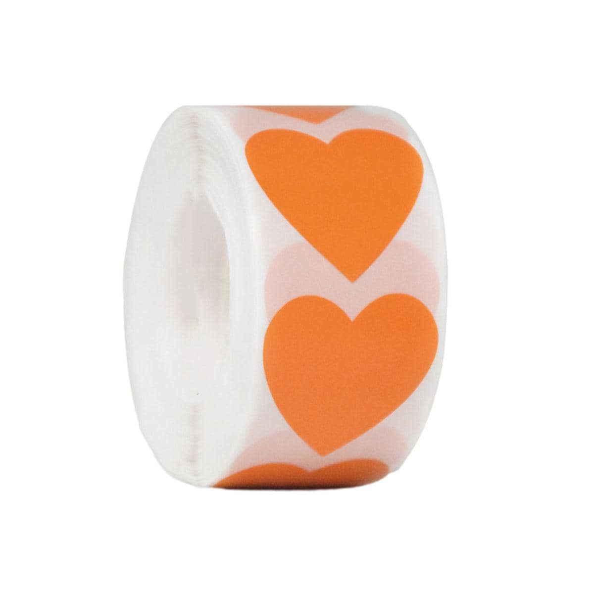 Heart Shaped Self Adhesive Stickers, 8 Rolls of 500 - Orange