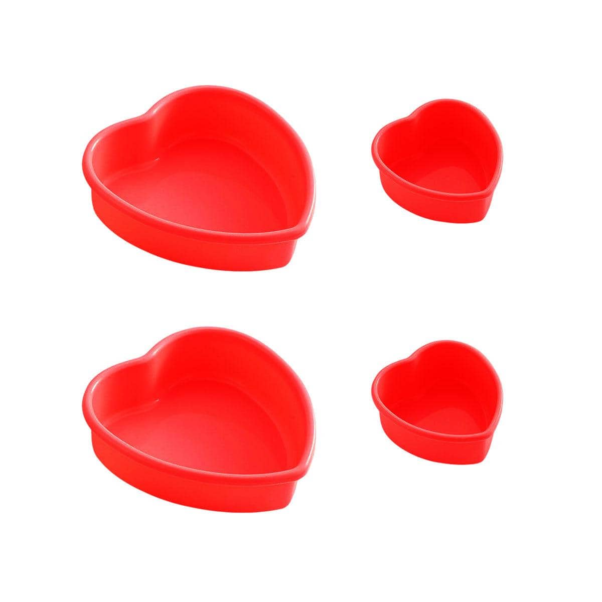 Heart Shaped Silicone Cake Moulds, Set of 4, 2 Sizes - Red - view 2