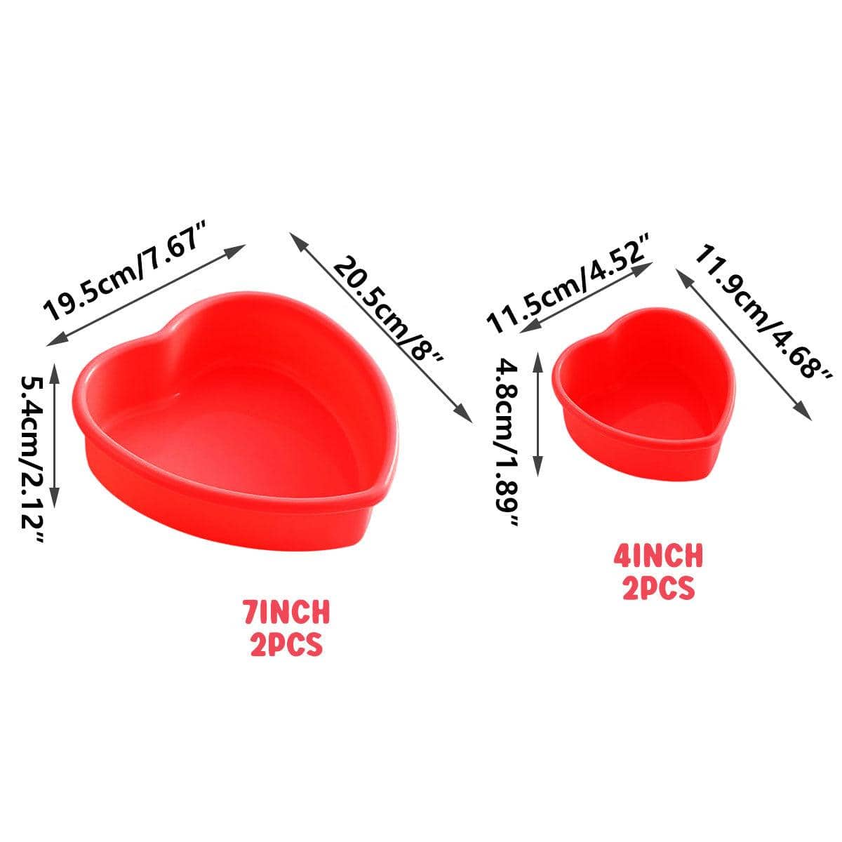 Heart Shaped Silicone Cake Moulds, Set of 4, 2 Sizes - Red - view 3