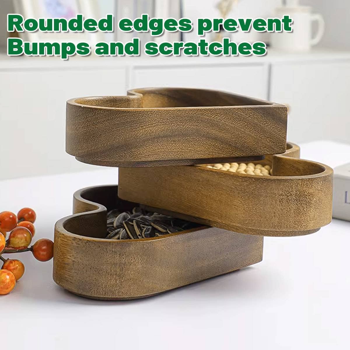 Heart Shaped Solid Wood Serving Tray Set of 4 for Candy, Nuts and Dried Fruit - view 4