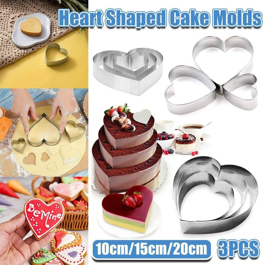 Heart Shaped Stainless Steel Cake Mould Set, 10 cm, 15 cm and 20 cm, Pack of 3