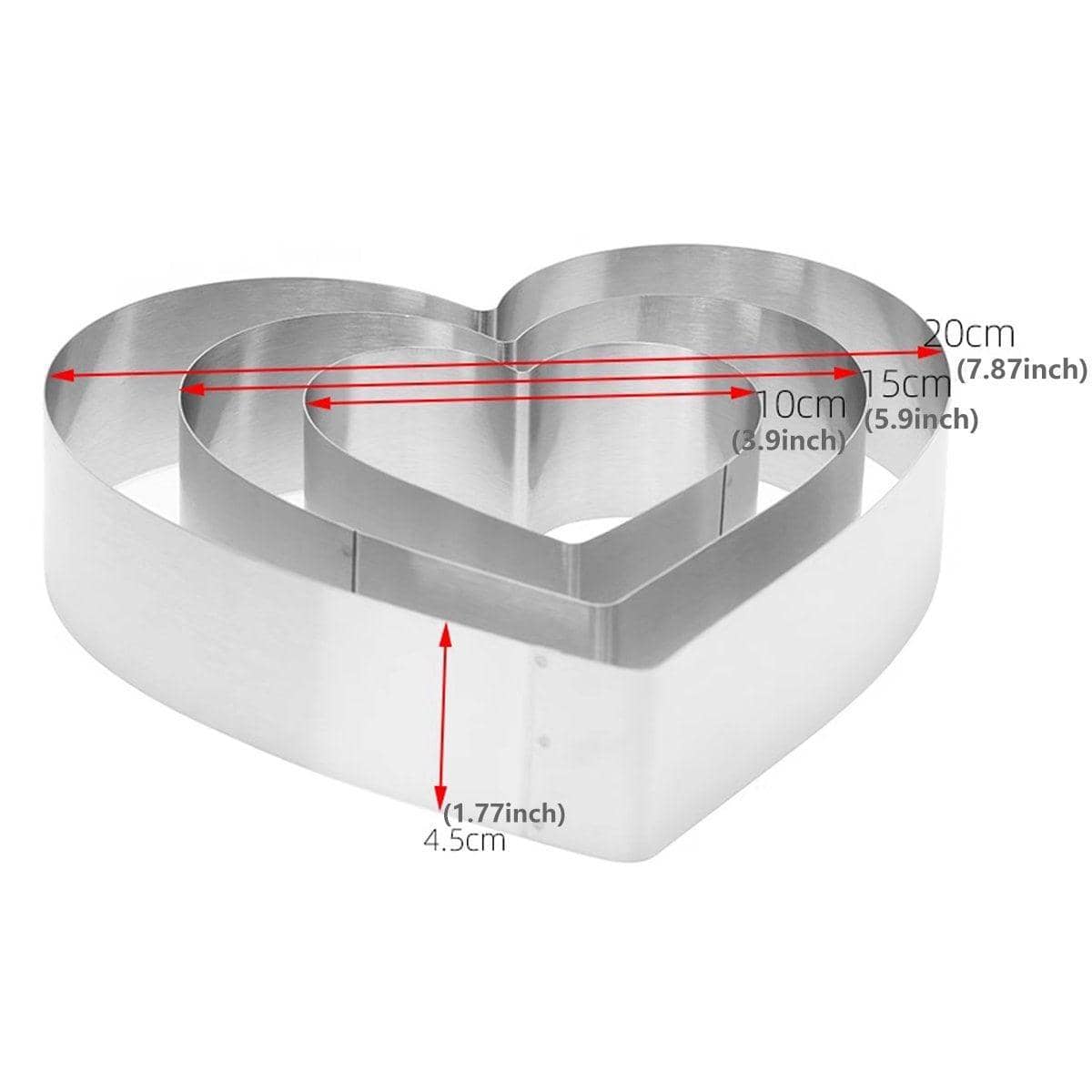 Heart Shaped Stainless Steel Cake Mould Set, 10 cm, 15 cm and 20 cm, Pack of 3 - view 3