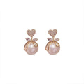 Heart Stud Earrings with Crystal Bow and Pearl Drop for Women, Fashion Gift - view 2