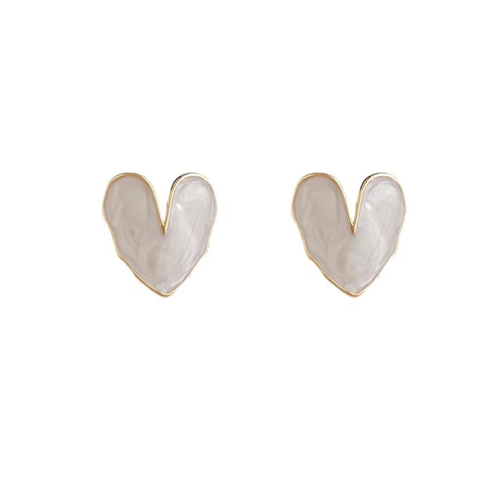 Heart Stud Earrings for Women - White Heart