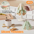 Heat Resistant Folding Silicone Coasters with Christmas Tree Stand - Cream, Sage and Tan