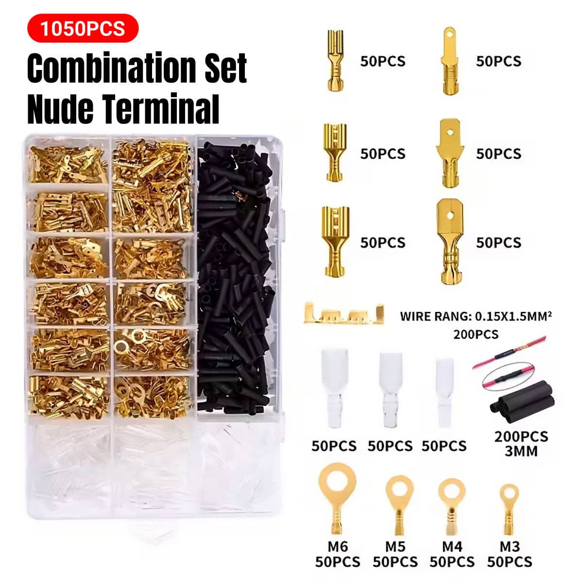 Heat Shrink Butt Connectors and Insulated Crimp Terminal Set of 1050 with Storage Box