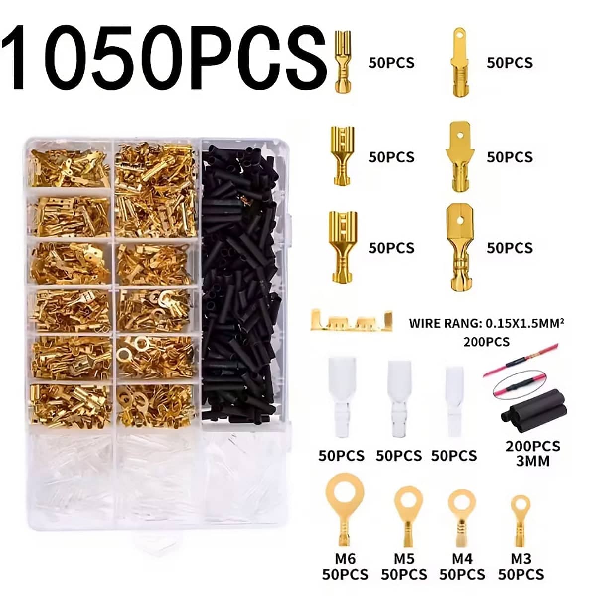 Heat Shrink Butt Connectors and Insulated Crimp Terminal Set of 1050 with Storage Box - view 4