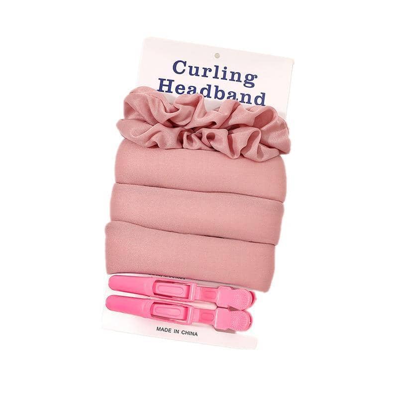 Heatless Curling Rod Headband Lazy Curler No Heat Curls Ribbon Hair Curlers - Pink