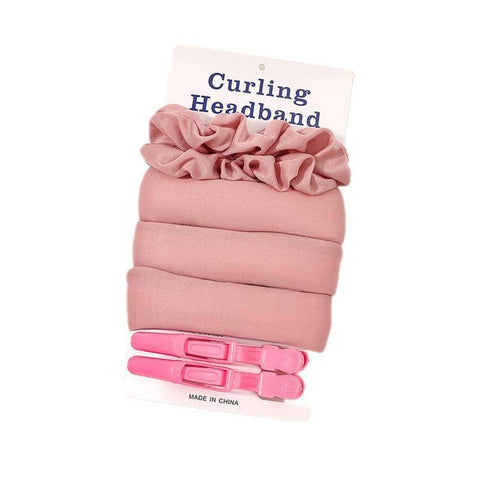 Heatless Curling Rod Headband Lazy Curler No Heat Curls Ribbon Hair Curlers - Pink