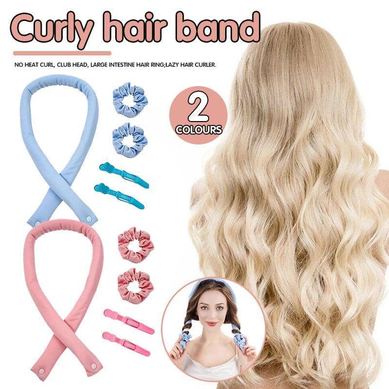 Heatless Curling Rod Headband Lazy Curler No Heat Curls Ribbon Hair Curlers - Pink - view 2