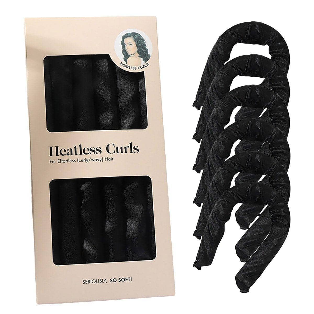 Heatless Hair Curling Rods, Satin-Wrapped Foam Set of 6 - Black