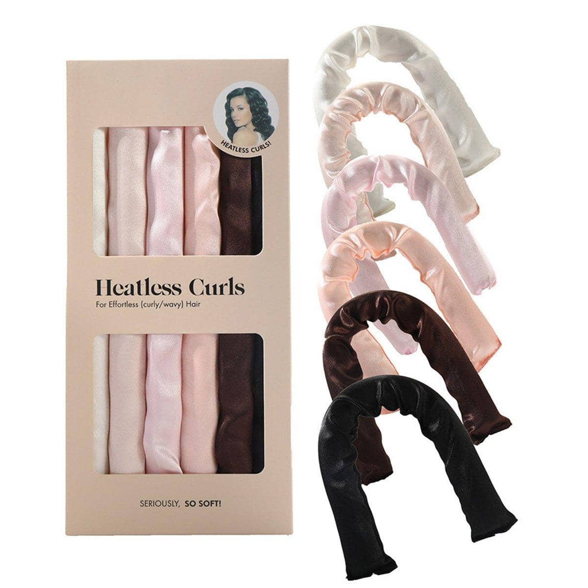 Heatless Hair Curling Rods, Satin-Wrapped Foam Set of 6 - Multicolour