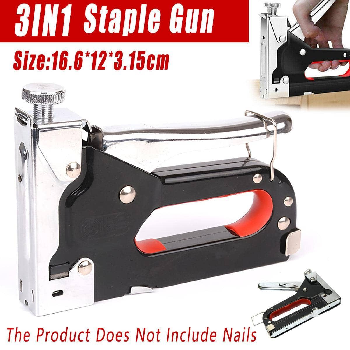 Heavy Duty 3-In-1 Staple Gun for Upholstery and DIY - Black and Silver