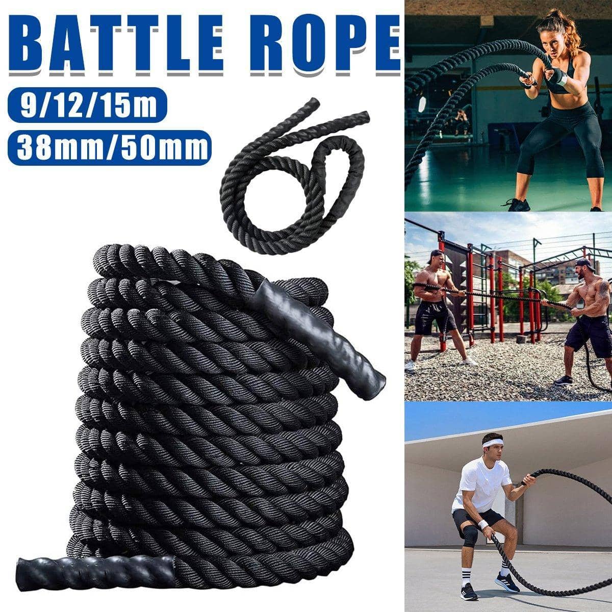 Heavy Duty Battle Rope for Strength Training - 15m Length, 38mm Diameter - view 2