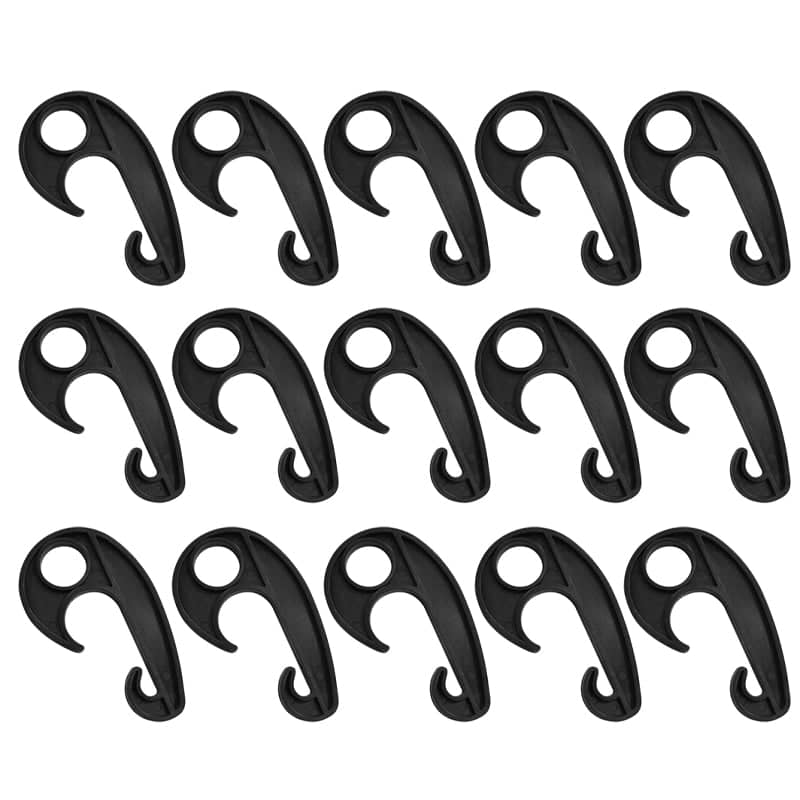 Heavy Duty Black Plastic Luggage Net Hooks - Pack of 15