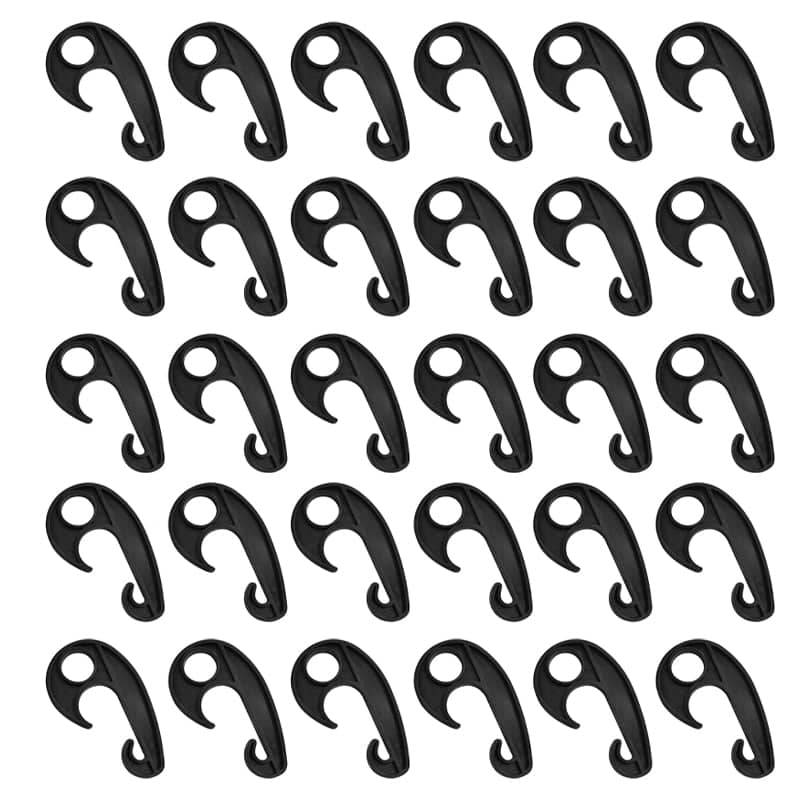 Heavy Duty Black Plastic Luggage Net Hooks - Pack of 30
