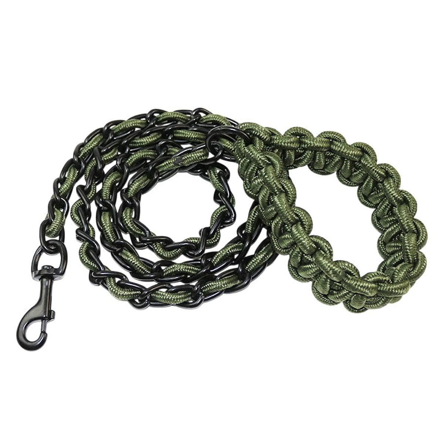 Heavy Duty Chew Resistant Dog Leash with Metal Chain, 165 cm - Green