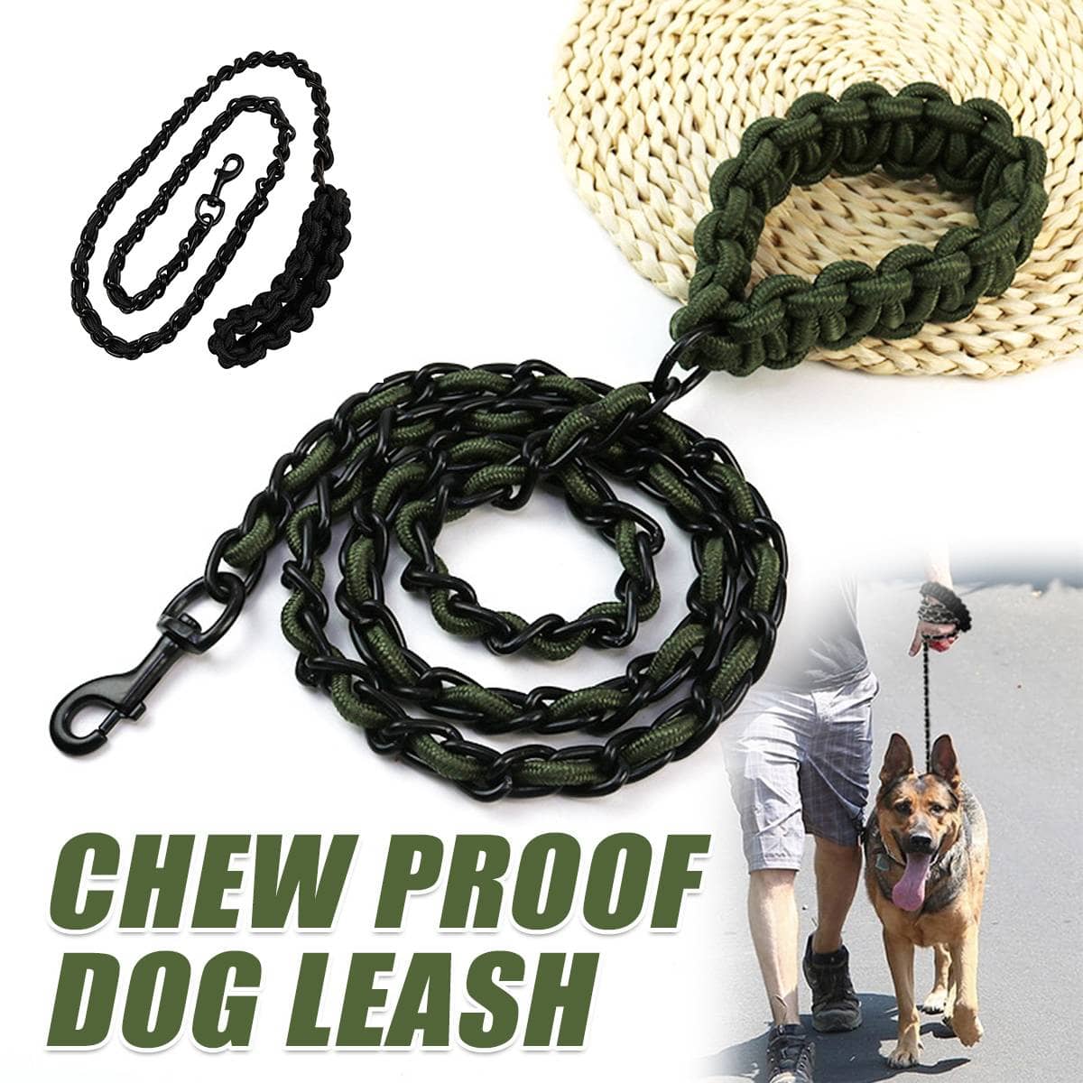 Heavy Duty Chew Resistant Dog Leash with Metal Chain, 165 cm - Green - view 2