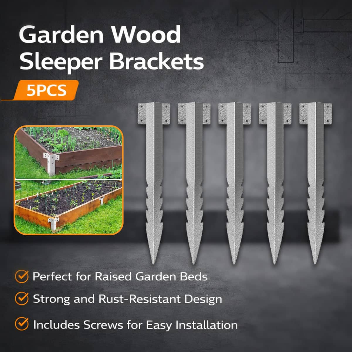 Heavy Duty Galvalume Steel Sleeper Brackets, Pack of 5 with 30 Screws