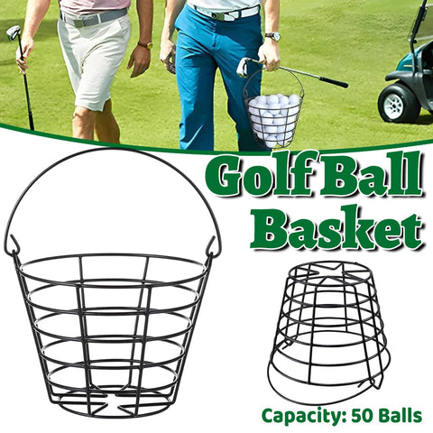 Heavy Duty Iron Golf Ball Basket 50 Ball Range Carrier with Handle in Black