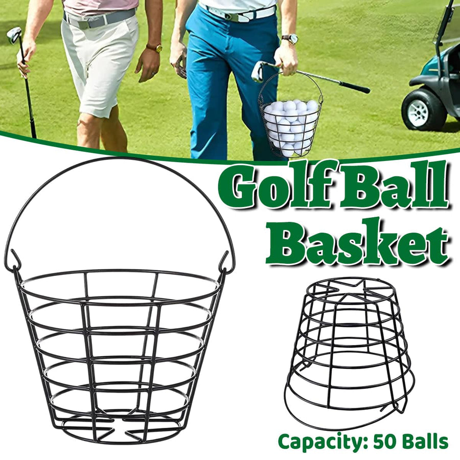 Heavy Duty Iron Golf Ball Basket 50 Ball Range Carrier with Handle in Black