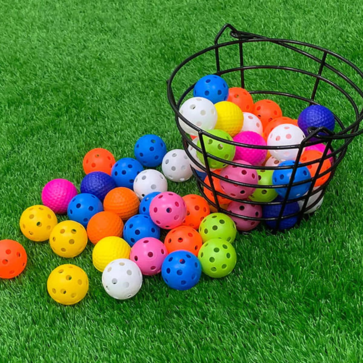 Heavy Duty Iron Golf Ball Basket 50 Ball Range Carrier with Handle in Black - view 5