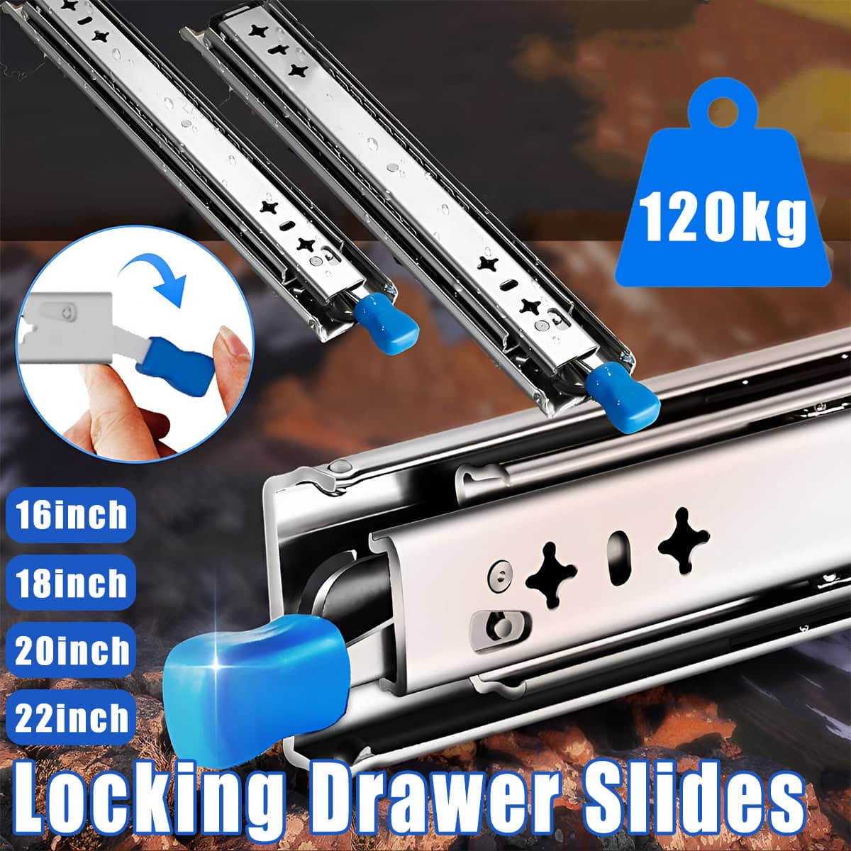 Heavy Duty Locking Drawer Slides 120 kg for Trailers - 20 Inch (50 cm), 1 Pair - view 2