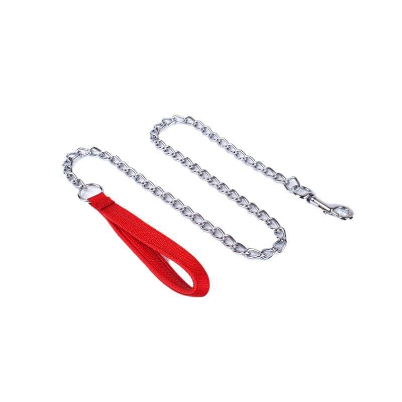 Heavy Duty Metal Chain Dog Lead with Padded Handle, 120cm - Red