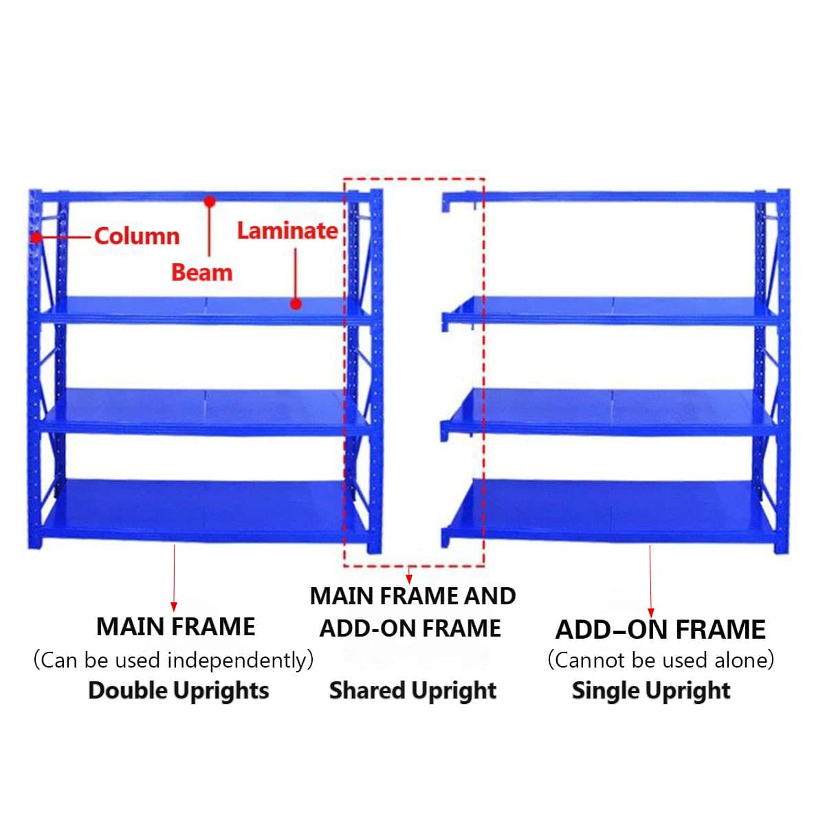 Heavy Duty Metal Storage Shelving Unit - Add-On Frame, 1 Column - view 5