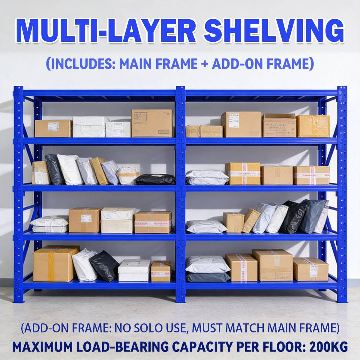 Heavy Duty Metal Storage Shelving Unit - Main Frame with 8 Beams - view 2
