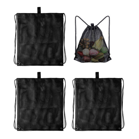 Heavy Duty Nylon Mesh Drawstring Bag for Gym and Beach - Black, Pack of 4 - view 2