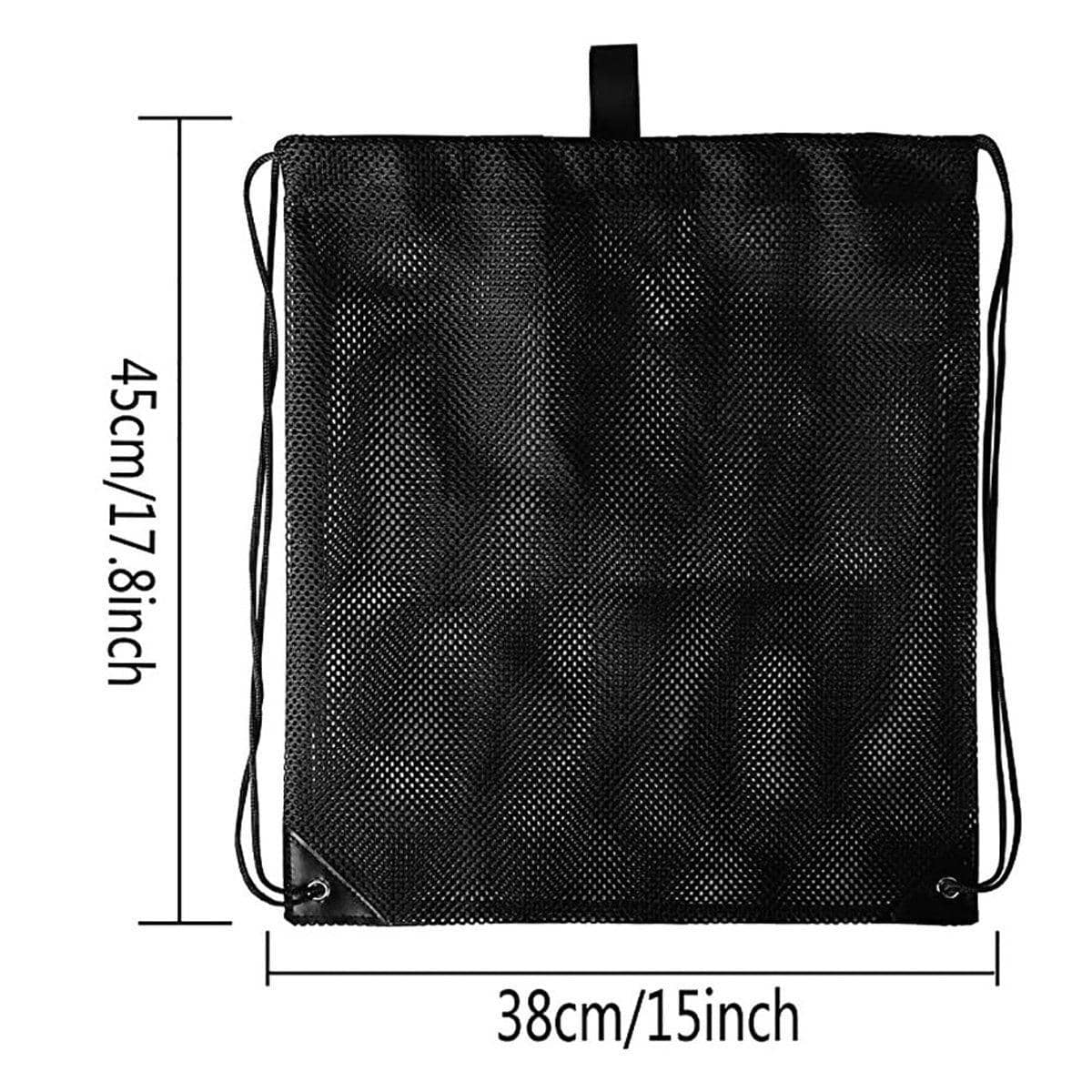 Heavy Duty Nylon Mesh Drawstring Bag for Gym and Beach - Black, Pack of 4 - view 3