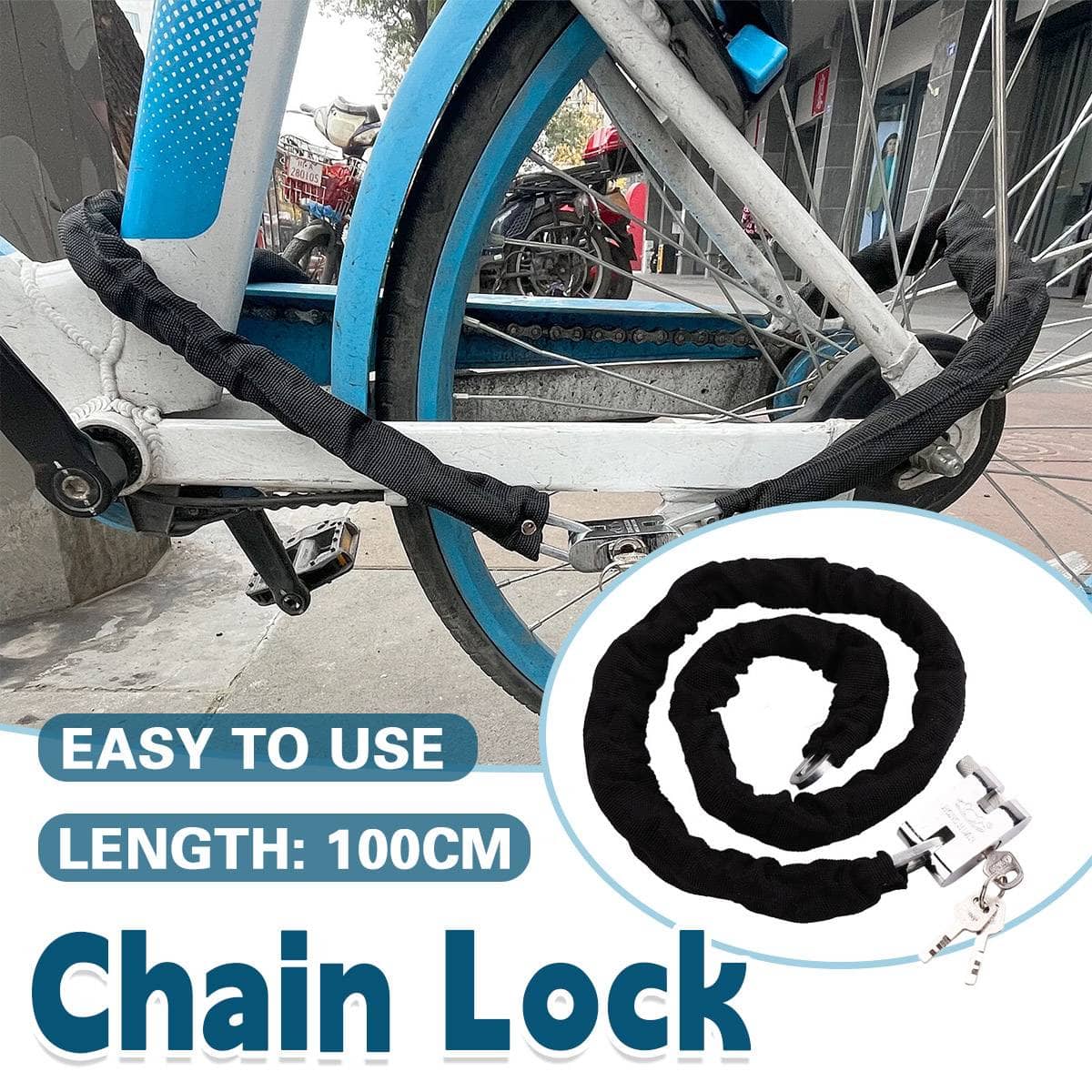 Heavy Duty Padlock Chain Lock 100 cm for Gates and Bikes, Anti Theft with 3 Keys