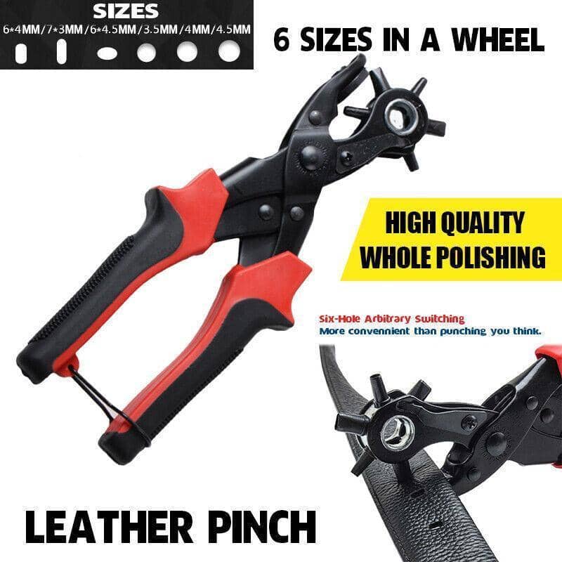Heavy Duty Revolving Leather Hole Punch Pliers - Black and Red