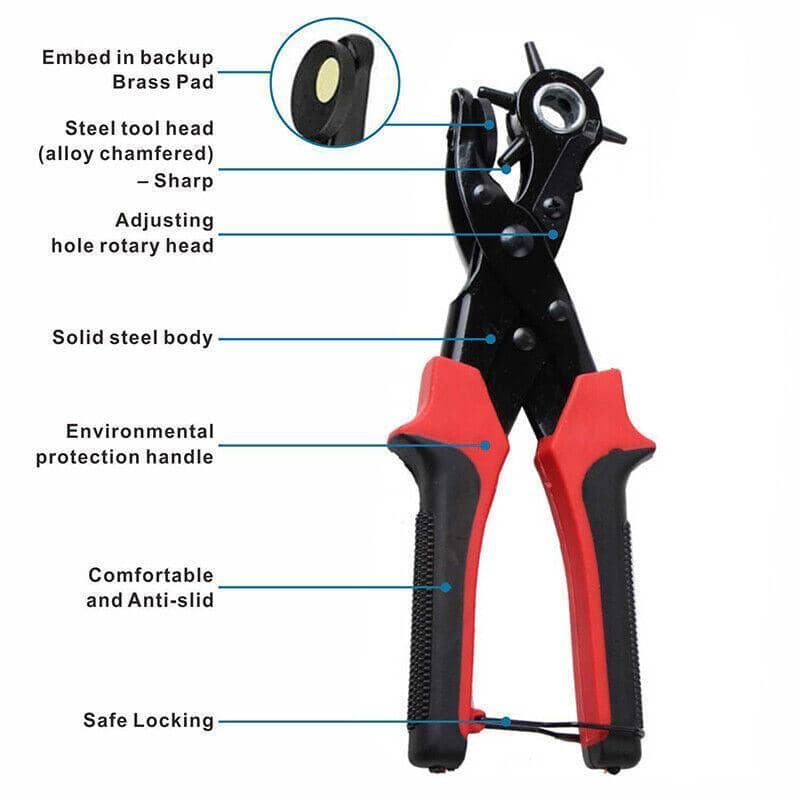 Heavy Duty Revolving Leather Hole Punch Pliers - Black and Red - view 4
