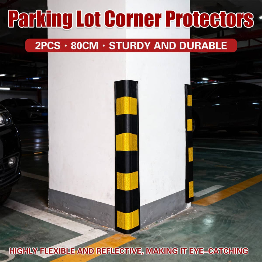 Heavy Duty Rubber Parking Lot Corner Protectors Set of 2 with Reflective Strips