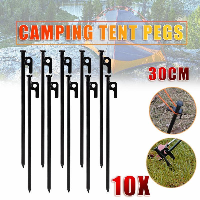 Heavy Duty Steel Tent Pegs - 30 cm, Set of 10