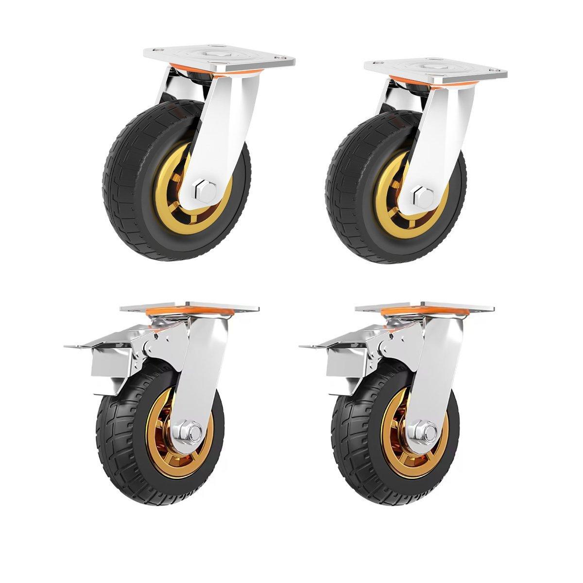 Heavy Duty Swivel Caster Wheels, 6 Inch (15cm), Pack of 4 with 2 Brakes - view 2