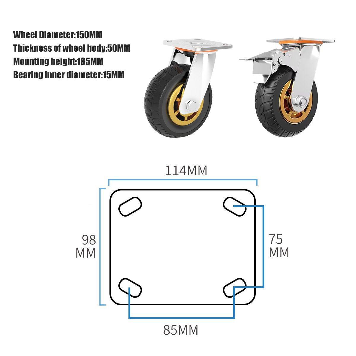 Heavy Duty Swivel Caster Wheels, 6 Inch (15cm), Pack of 4 with 2 Brakes - view 4