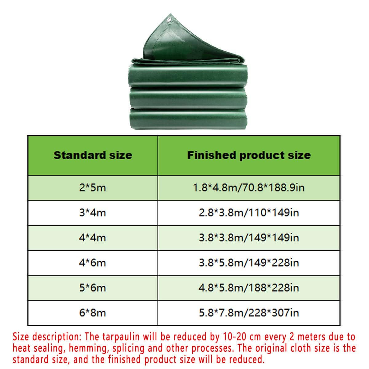 Heavy Duty Waterproof PVC Tarpaulin - Green, 4 x 6 m (3.8 x 5.8 m Finished) - view 3