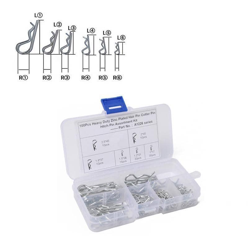 Heavy Duty Zinc Plated R Clip Hitch Pin Assortment for Tractors, Pack of 100 - view 4