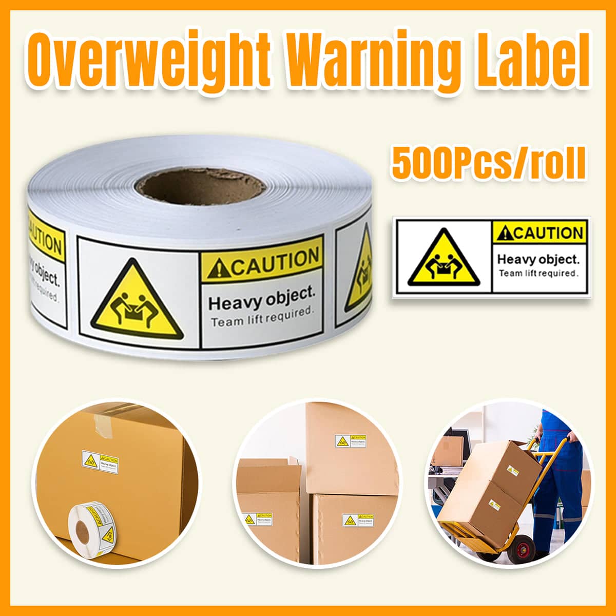 Heavy Object Caution Label Stickers, Team Lift Required, 500 per Roll