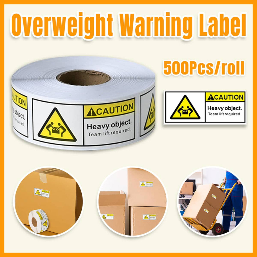 Heavy Object Caution Label Stickers, Team Lift Required, 500 per Roll