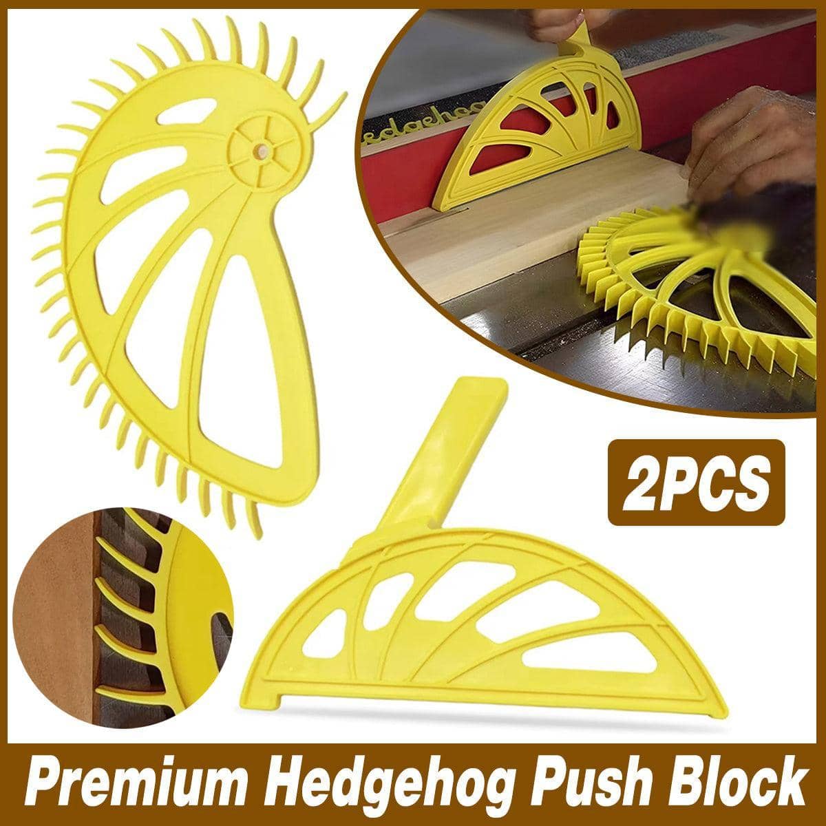 Hedgehog Push Stick Woodworking Table Saw Guide Tool, Pack of 2, Yellow