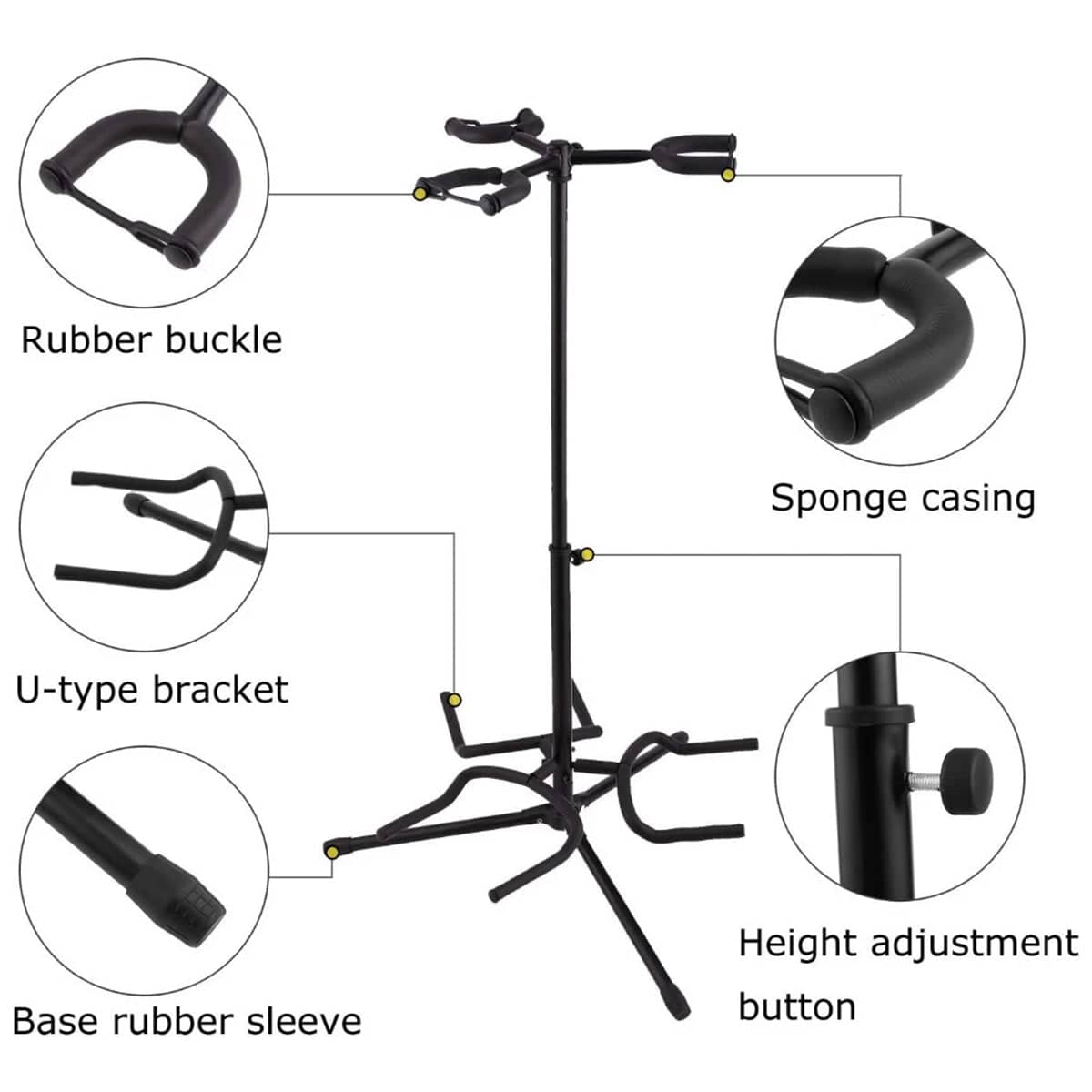 Height Adjustable Guitar Stand - Dual-Head Vertical Type, Black - view 5