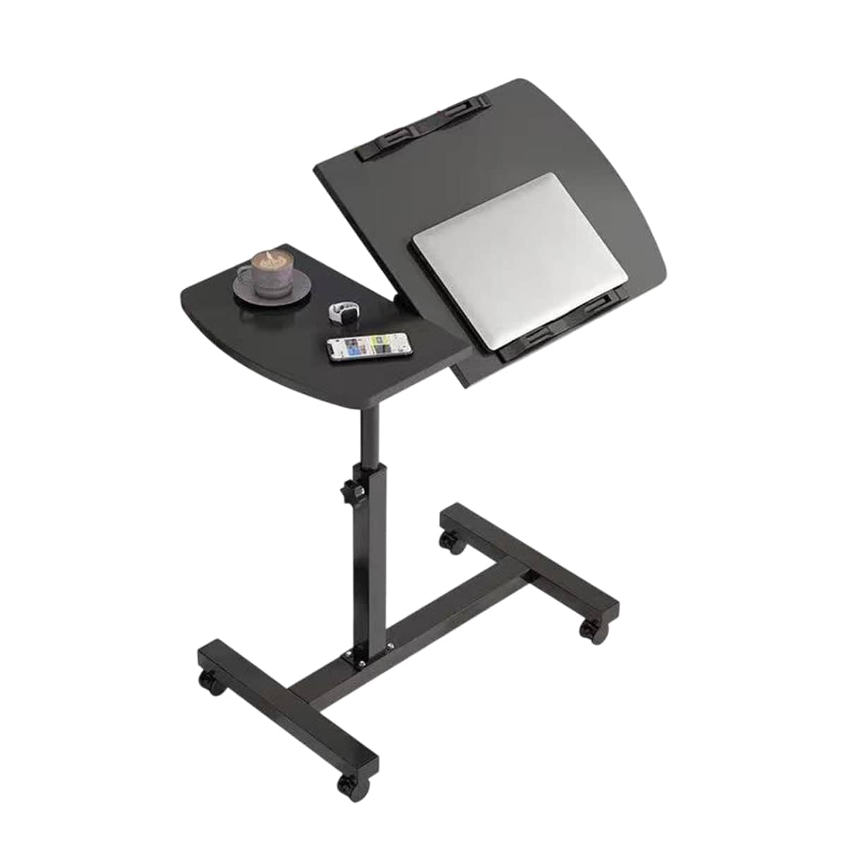 Height Adjustable Mobile Bedside Table with Wheels and Rotatable Tabletop - view 2