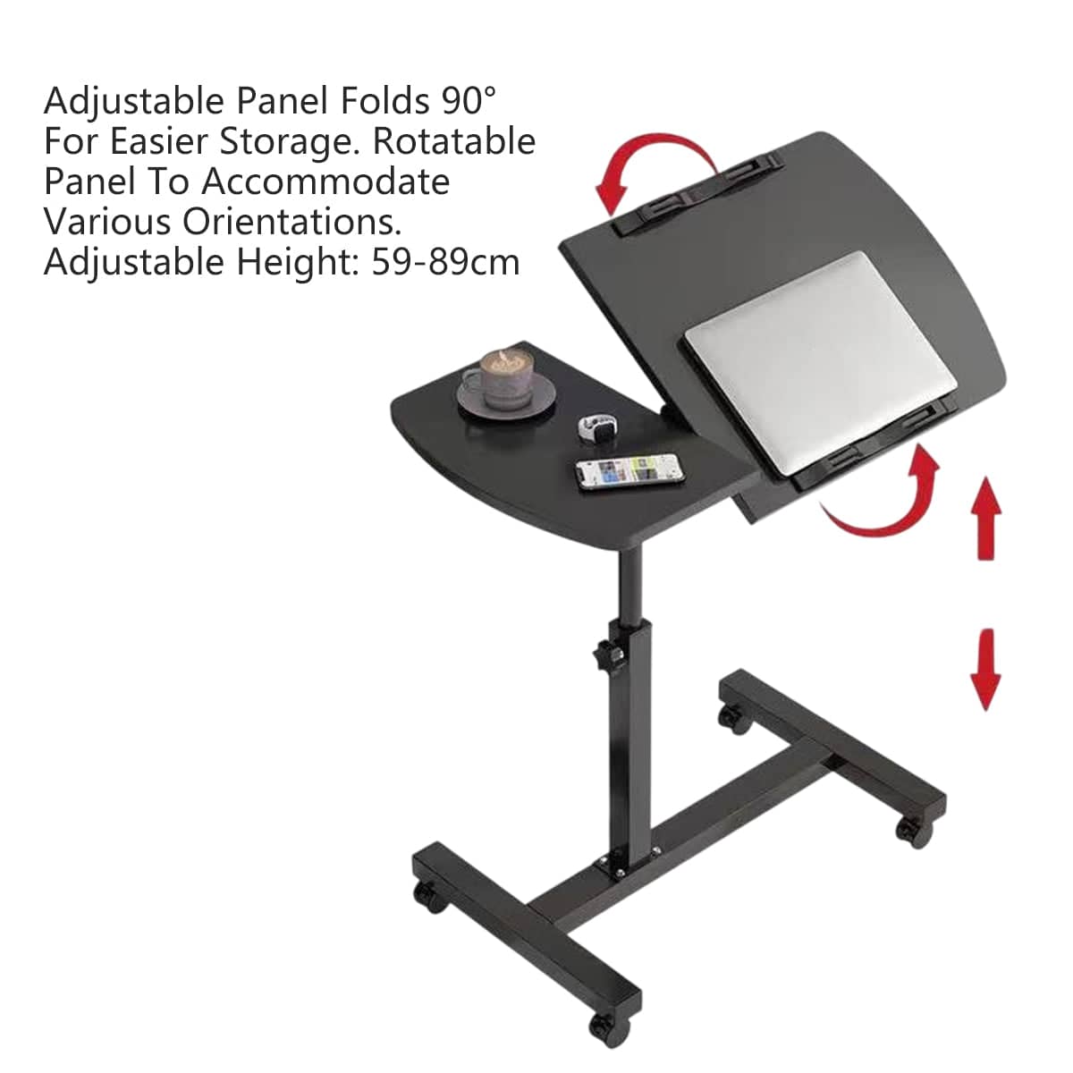 Height Adjustable Mobile Bedside Table with Wheels and Rotatable Tabletop - view 5