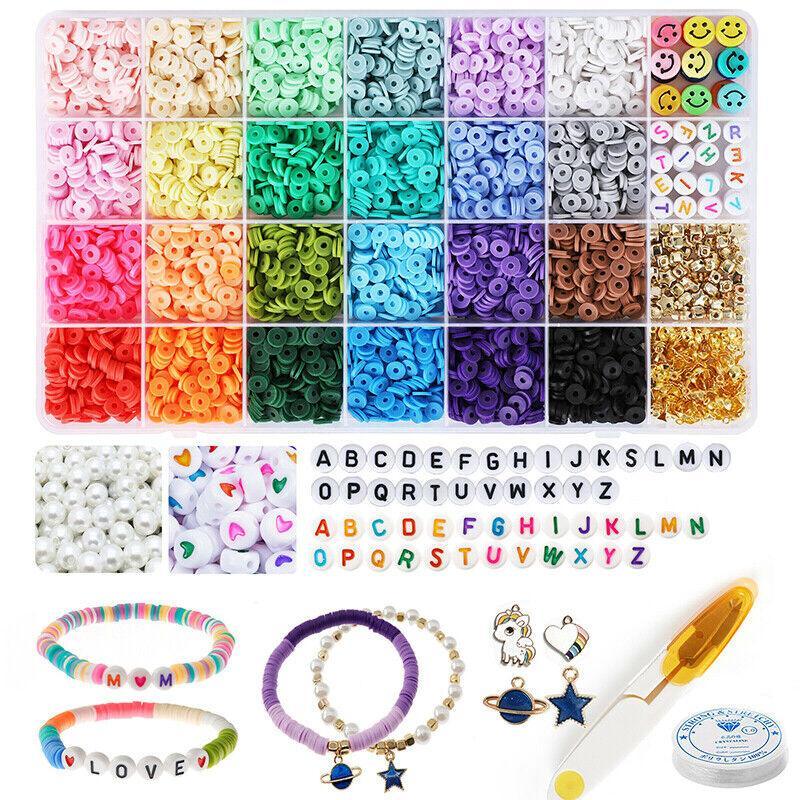 Heishi Clay Bead Bracelet Making Kit, 6 mm Flat Polymer Beads in 24 Colours