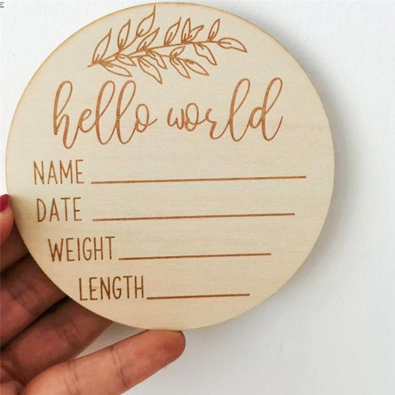 Hello World Baby Birth Announcement Wooden Disc - Single - view 4